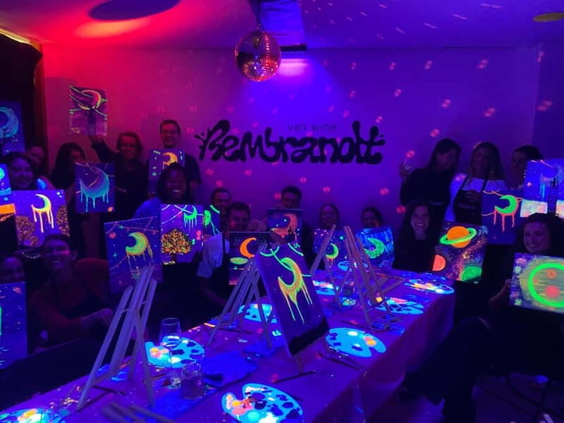 London: Bottomless Sip & Paint in the Dark - What You Get: Materials, Apron, and the Instructor-Host Team