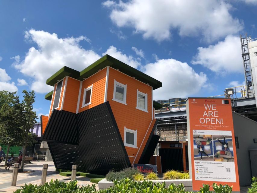 London: Upside Down House Westfield White City Entry Ticket - First look: orange exterior and the feeling you get before you enter